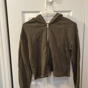 thin cropped sweatshirt in an army green color